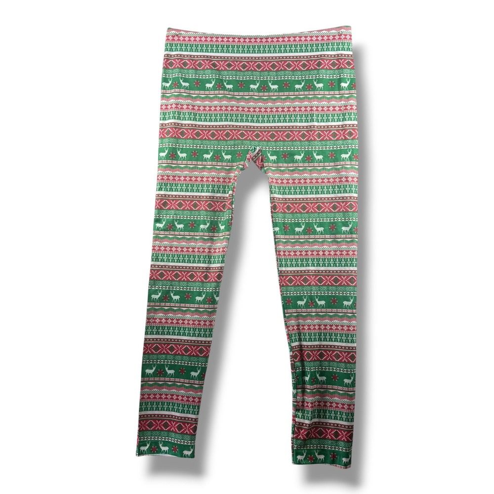 No Boundaries Kids XL 15/17 Christmas Leggings Deer Sweater Print Fair Isle Red